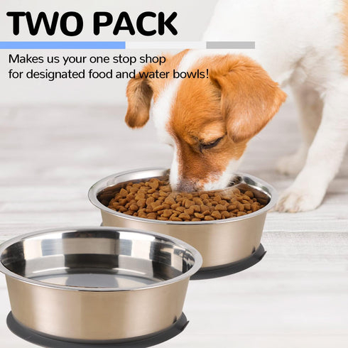 Stainless Steel Dog Bowl | Set of 2, Metal Dog Bowls with Suction Base, Rubber Bottom & Premium Material & Easy Clean (Gray-2 Pack)...