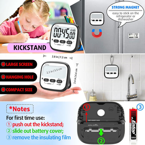 Digital Timer, Kitchen Timer for Cooking, Countdown Timer for Kids, Classroom Timer for Teacher, Egg Timer, Stop Watch Magnetic Timer for Exercise...