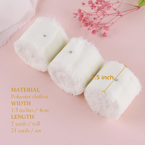 GLAMFIELDS Chiffon Ribbon Fringe Fabric Set 1.5" x 21Yd for Bouquets Wrapping, Wedding Invitations, Decorations, Gifts Wrapping & Bow Making,3 Rol...