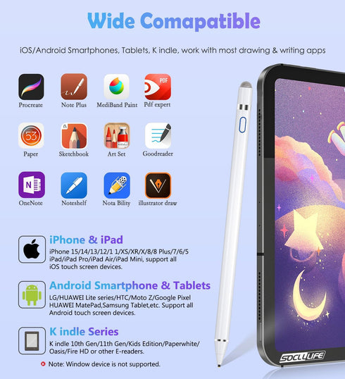 Active Stylus Pen for Touch Screens, Dual Pen Tips for Drawing &Writing,High Precise Universal Digital Pencil for A-pple i-Phone 15/14/13/12/11/X/...