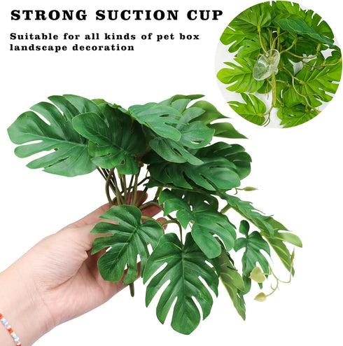 Hermit Crab Climbing Toy, Reptile Plants for Aquarium, Hanging Plastic Simulated Turtle Leaf Plant with Suction Cup, Reptile Tank Habitat Decor Ac...