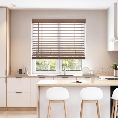 DEZ FURNISHINGS Cordless 2" Faux Wood Blind, 33" W x 64" H, Dark Oak...