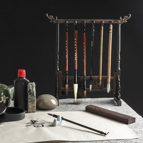 15 Pieces Chinese Calligraphy Writing Brushes Set with Writing Paper Roll-up Brush Bamboo Holder, Shanlian Hubi Kanji Japanese Sumi Drawing Brushe...