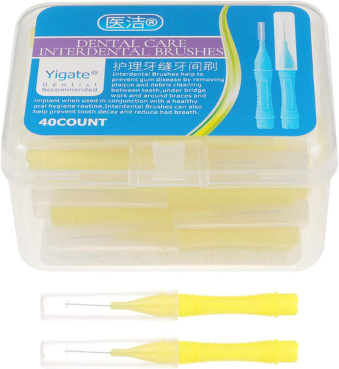 EXCEART 40pcs Interdental Picks Dental Brush Picks Dental Floss Interdental Cleaners Yellow 0.4mm...