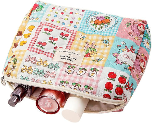 Pencil Case Quilted Coquette Floral Large Small Cute Pencil Case Makeup Bag College Student Pencil Pouch, Cute Ice Cream Cherry Lightweight Coquet...