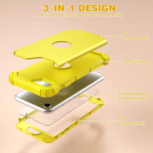 IDweel for iPhone SE 2020 Case with Screen Protector,for iPhone SE 2022 Case, 3 in 1 Shock Absorption Slim Fit Heavy Duty Hard PC Cover Soft Silic...