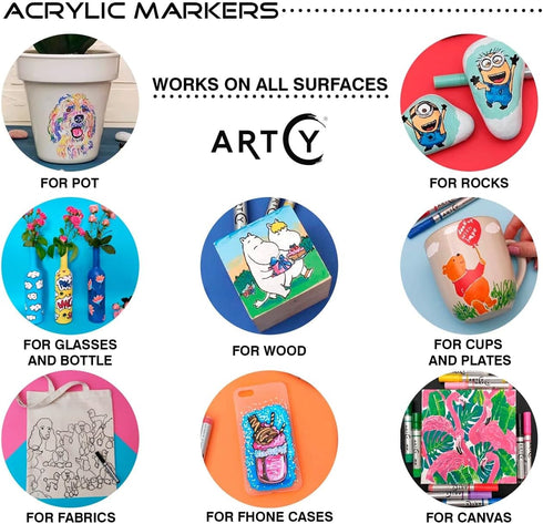 Acrylic Paint Pens - 12 Acrylic Paint Markers Medium Tip (2mm) | Great for Rock Painting, Canvas, Glass, Porcelain, Fabric, Paper, Pottery and Pla...