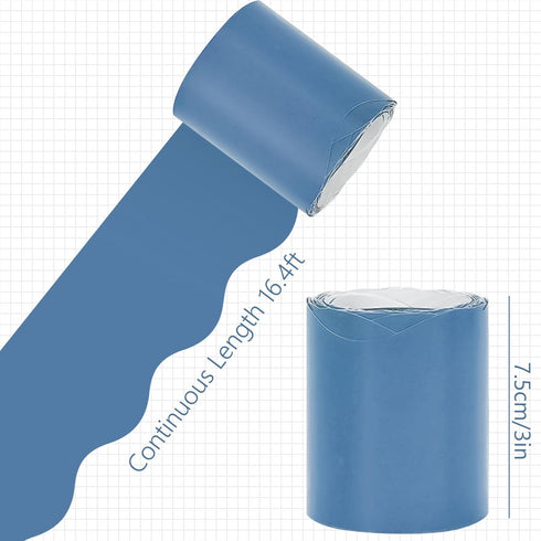 Whaline 65.6ft Blue Bulletin Board Borders 4 Rolls Blue Series Die-Cut Board Trim for School Classroom Office Chalkboard...