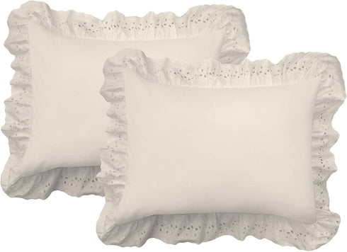 Fresh Ideas Ruffled Pillow Sham 2 Pack, Standard, Ivory...