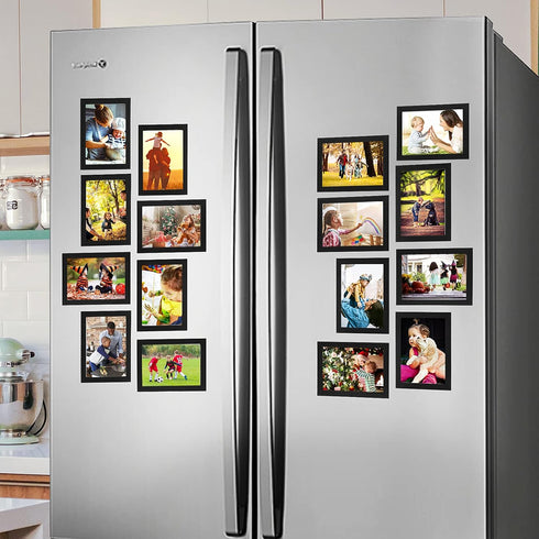 CRUGLA 4x6 Magnetic Picture Frames for Refrigerator 12 Packs, Modified Magnetic Sheet with Self Adhesive Backing, Black 4 by 6 Photo Frame Set for...