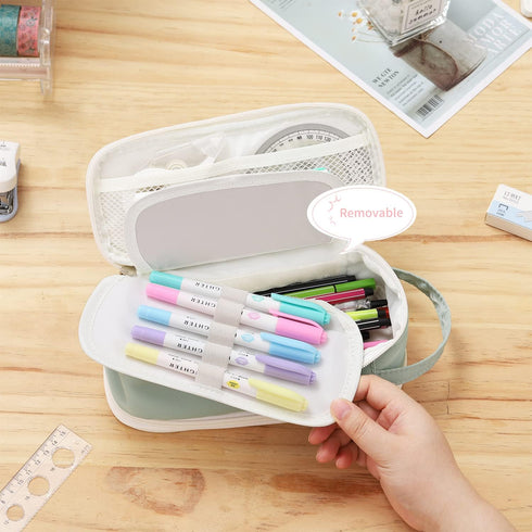 Dugio Big Pencil Case for Girls Teens Kids Zipper Pencil Pouch with Handle Organizer Pencil Bag Aesthetic Pencil Pen Case for School Green...