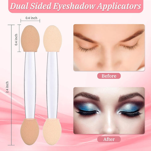 Eyeshadow Applicators, MORGLES 50pcs Disposable Eyeshadow Sponge Applicators Eye Shadow Applicator Double Sided with Box, Clear...
