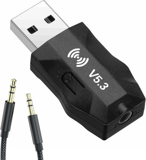 USB Wireless Audio Receiver Adapter, V5.3 Bluetooth Audio Adapter 3.5mm Stereo Sound System Music Receiver, Suitable for Speakers, Home theaters, ...