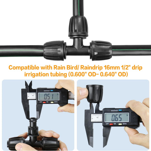 Drip Irrigation Fittings for 1/2 Inch Drip Tubing (1/2" ID x 0.65" OD)?1/2'' Drip Line Tees Anti-drop Locked Nut Barbed Tee Connectors Garden Irri...