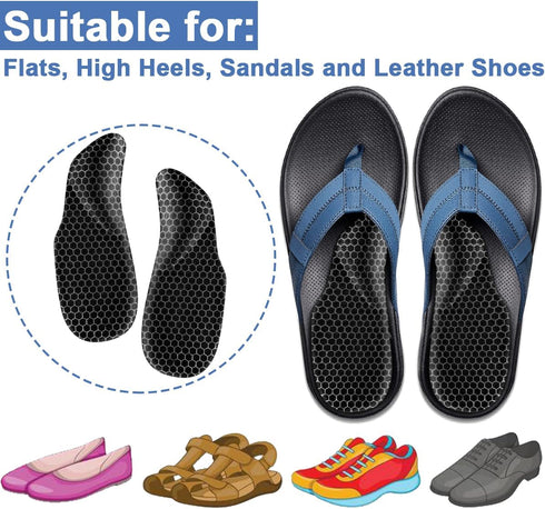 Dr.Foot Arch Support Shoe Inserts for Plantar Fasciitis Relief, Self-Adhesive Arch Pads Heel Cushion for Flats, Heel Pain, Gel Arch Insoles for Me...
