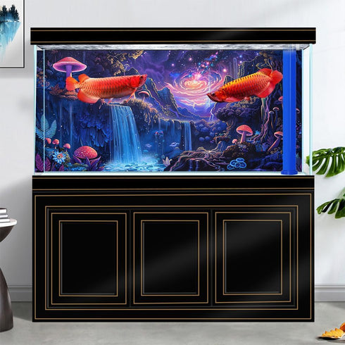 48"X 24" Galaxy Space Planet Aquarium Background, Waterfall Landscape Tapestry Fantasy Mountain Wave Wall Tapestry Mysterious Neon Plants Fish Tan...
