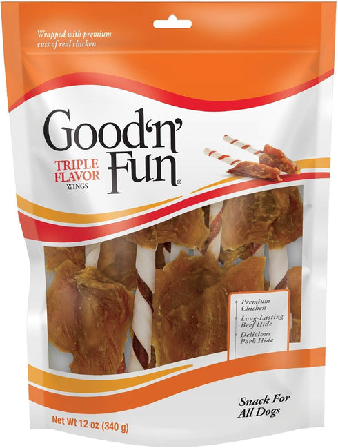 Good 'N' Fun Triple Flavor Wings, Made with Real Meat, Treats for All Dog Sizes...