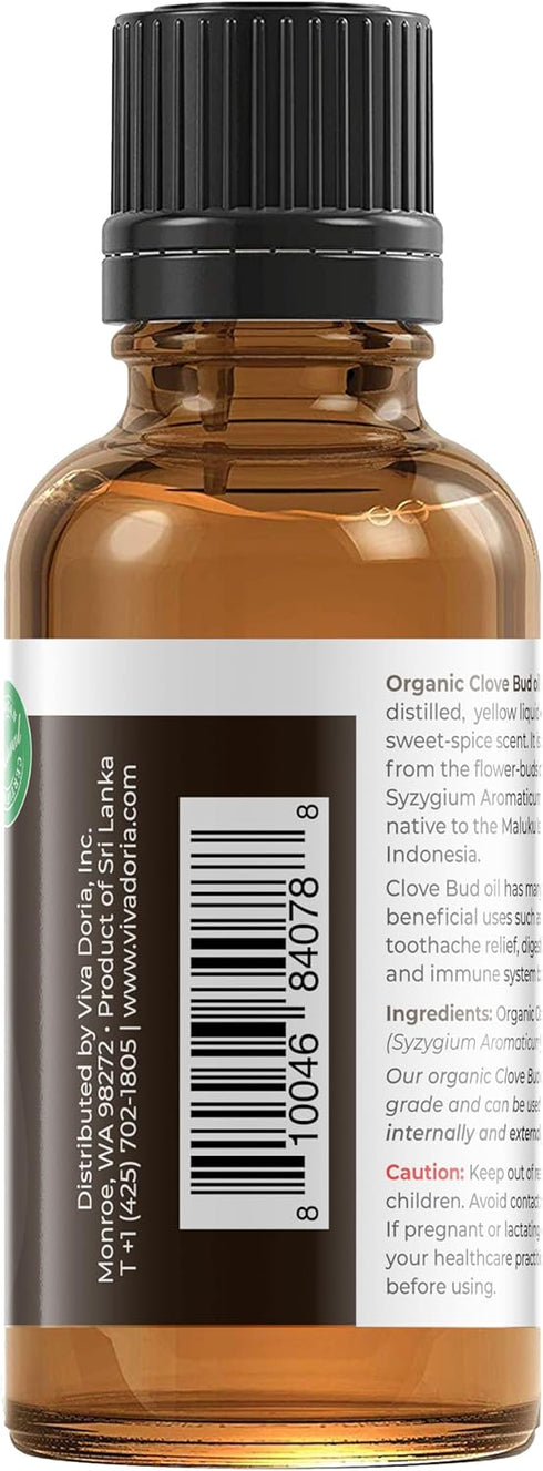 Viva Doria 100% Pure Clove Bud Essential Oil, Undiluted, USDA Certified Organic, Food Grade, 30 mL (1 Fluid Ounce)...