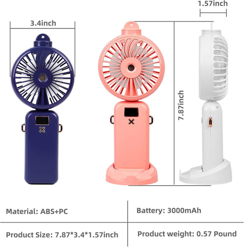 Handheld Fan Portable Misting Fan, Rechargeable Personal Mister Fan with 5 Speeds 3000mAh Battery Operated Fan with Mist, LED Display, 90° Foldabl...