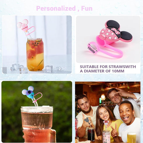 9 pcs Silicone Straw Covers Cap for Stanley 20 30&40 Oz Cup,10mm Diameter Different Cute Mouse Ears Straw Toppers for Stanley 40Oz Tumbler, Dust-P...