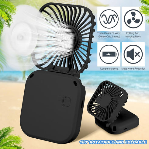 Hortsun 3Pack Necklace Fan Portable Neck Hanging Fan Mini Fan Handheld Fan for Cooling Small Personal Hands Free Fan USB Rechargeable Battery 3 Sp...
