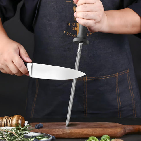 Knife Sharpener Rod, Kitchen Knives Sharpener Carbon Steel Professional Knife Sharpening Steel, Honing Rod with Hanging Holes (13 inches)...