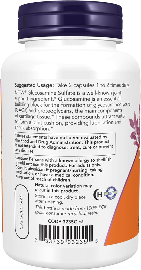 NOW Supplements, Glucosamine Sulfate 750 mg, with UL Dietary Supplement Certification, 120 Veg Capsules...