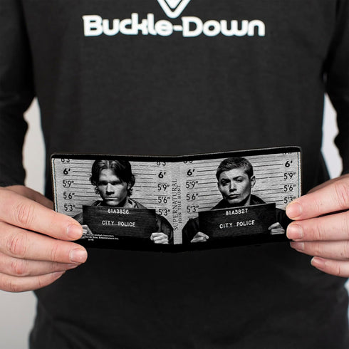 Buckle-Down Men's PU Bifold Wallet-Supernatural Dean + Sam Mug Shots Grays/Black/White, Multicolor, 4.0" x 3.5"...