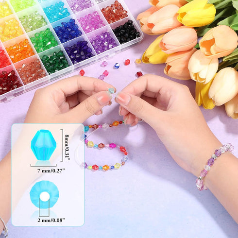 Paxcoo 1120Pcs Crystal Beads for Jewelry Making, Crystal Acrylic Beads Faceted Jewelry Beads Bicone Gem Beads jewel for Jewelry Making (8 MM)...