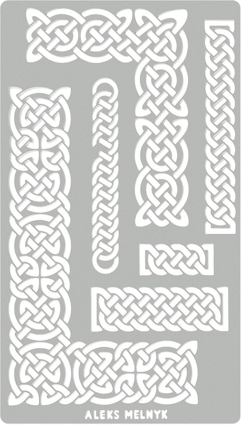 Aleks Melnyk No.36.2 Small Border Stencil for Scrapbooking, Celtic Knot, Ornate Viking, Stainless Steel Journal Stencil, Metal Stencil for Engravi...