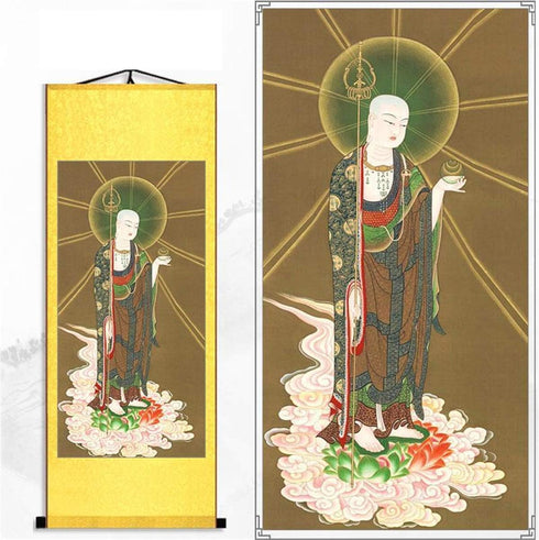 Zzooi Ksitigarbha Silk Hanging Painting Wall Art Hanging Scroll,Ksitigarbha Bodhisattva...