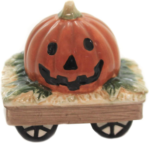 Fine Ceramic Cute Halloween Casper Costume with Pumpkin Wagon Salt & Pepper Shakers Set, 3-1/4" H...