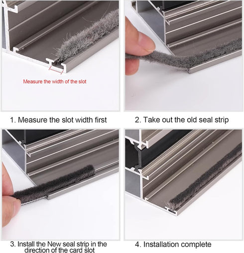 16 Ft (5m) 196 Inch Sliding sash Windows Doors Tape Pile Draught excluder Brush Seal Strip weatherstrip 5mm x 12mm (3/16 1/2 Inch, Gray)...