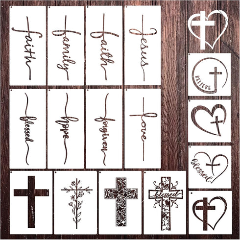 Christian Stencils Painting on Wood, Religious Bible Stencils for Journaling Reusable Motivational Saying Faith God Bible Verse Stencils for Farmh...