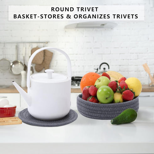 Trivets for Hot Dishes, Trivets for Hot Pots and Pans, 7 Inchs Hot Pads 5 Pcs and Storage Basket for Countertops, Pot Holders for Kitchen, Cotton ...