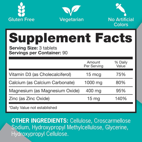 Qunol Calcium 3 in 1 Tablets with Calcium, Magnesium & Zinc for Immune Support, Bone, Nerve, and Muscle Health Supplement, 270 Count...