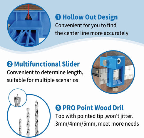 King&Charles Cabinet Hardware Jig, Cabinet Handle Jig with Point Wood Drils Bits, Cabinet Jig for Handles and Pulls on Drawers/Cabinets/Doors, Cab...