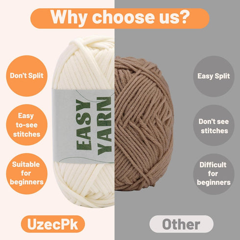 Yarn for Crocheting, Crochet Yarn, Easy yarn, Beginners Yarn for Crocheting with Easy-to-See Stitches, Stitch Marker, and Elbow Needle Cotton Yarn...