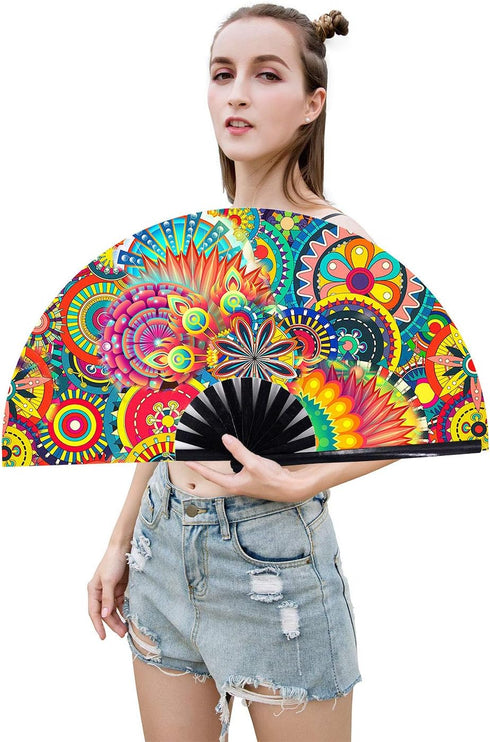 Amajiji Large Folding Hand Rave Fan Popping Fan for Line Dancing Clacking Fans for Boots On The Ground Dance,Party,Decoration,Festival (Dream ?low...