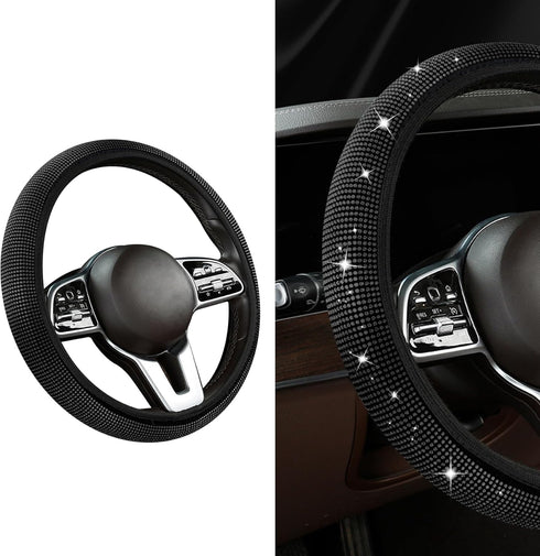 Bling Car Steering Wheel Cover, Crystal Glitter Rhinestone Wheel Protector for Girls Women, 15 inch Anti-Slip Steering Wheel Protector, Universal ...