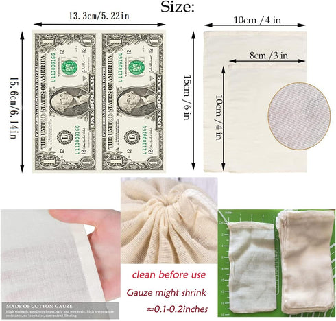 Reusable Sachet Drawstring Packing Bags Cheesecloth Cold Brew Coffee Bags 4X6Inch 50 Pcs for Spices,Tea filter,dried herbs,cooking,soup,odds and e...