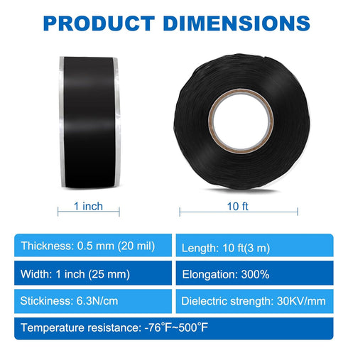 Self-Fusing Silicone Tape 1inx10', Hose Repair Tape, Heavy Duty Leak Proof Sealing Tape for Pipe & Plumbing Repairs, Wraping Electrical Wires,Tool...