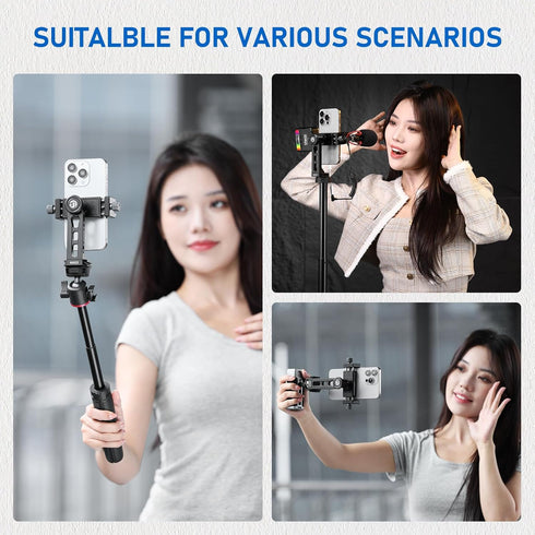 Ulanzi MA53 Metal Phone Tripod Mount Adapter with Arca Swiss/Uka Interface, 2 Cold Shoe, 360° Swivel Cellphone Tripod Adapter, iPhone Sumsang Hold...