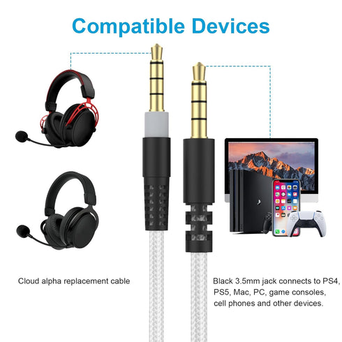 Cloud Alpha Cable Replacement Audio Aux Cord Compatible with HyperX Cloud Alpha Cloud Mix Cloud Alpha S Logitech G633 G933 Gaming Headsets with Mu...