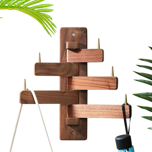 Can swing Wood Coat Rack Wall Hooks, Wood Wall hooks Made of pure solid Black Walnut, Robust, beautiful and personalized Wall mounted Rack (Swivel...