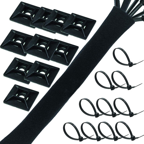 9.8 Feet Cable Management Sleeve and Wire Cord Organizer with 10 Mount and Ties. Adjustable Premium Neoprene Wraps for Computer Desk, TV, Electric...