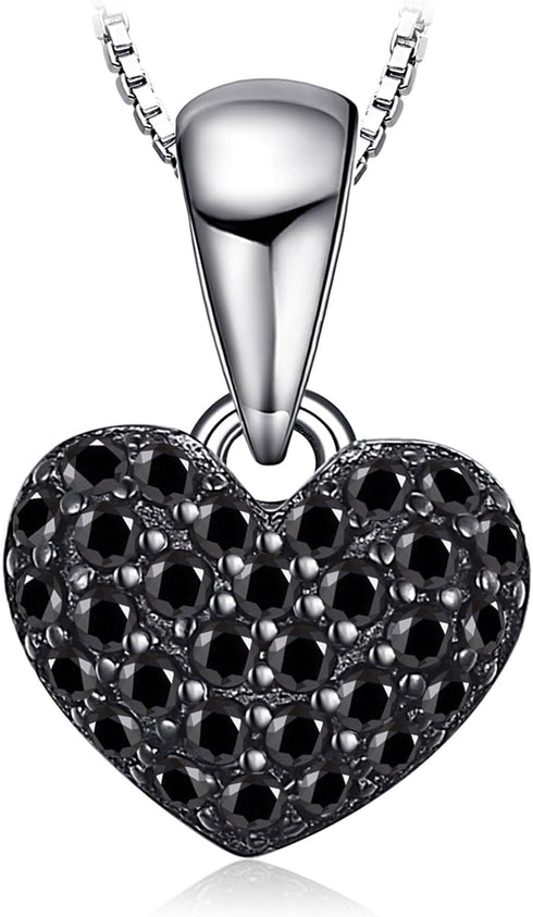 JewelryPalace Love Heart Cut Genuine Black Spinel Pendant Necklace for Women, 14k White Gold Plated 925 Sterling Silver Necklace for Her, Natural ...