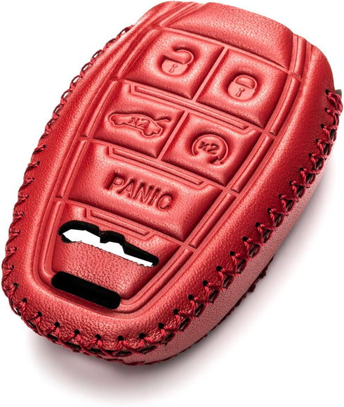 Vitodeco Genuine Leather Smart Key Fob Case Protector Compatible for Alfa Romeo Giulia, Stelvio, Tonale 2017 - 2025 (5-Button, Red)...