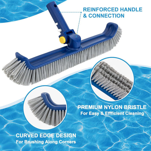 Pool Brush with Rotatable Handle,17.5" Pool Brush Head for Inground Pools, Above-Ground & Vinyl Pools, Heavy-duty Pool Brushes for Cleaning Pool W...