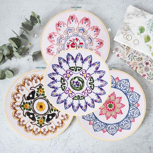 KISSBUTY Full Range of Embroidery Starter Kit with Pattern, Cross Stitch Kit Including Embroidery Fabricwith Floral Pattern, Bamboo Embroidery Hoo...